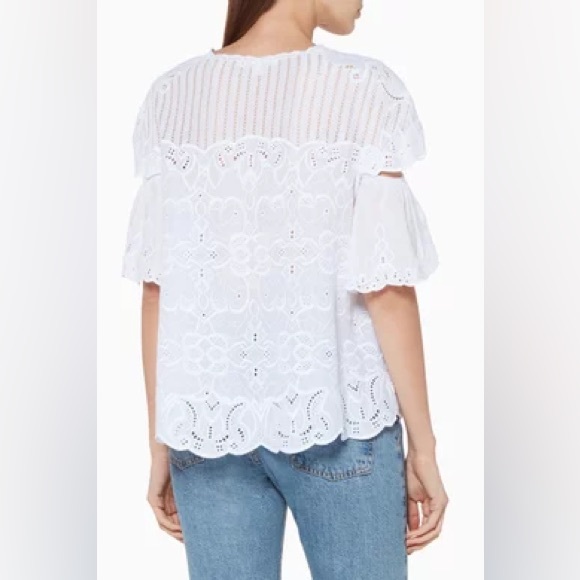Jonathan Simkhai V-Neck White Crochet Flutter Sleeve Top - Picture 3 of 16